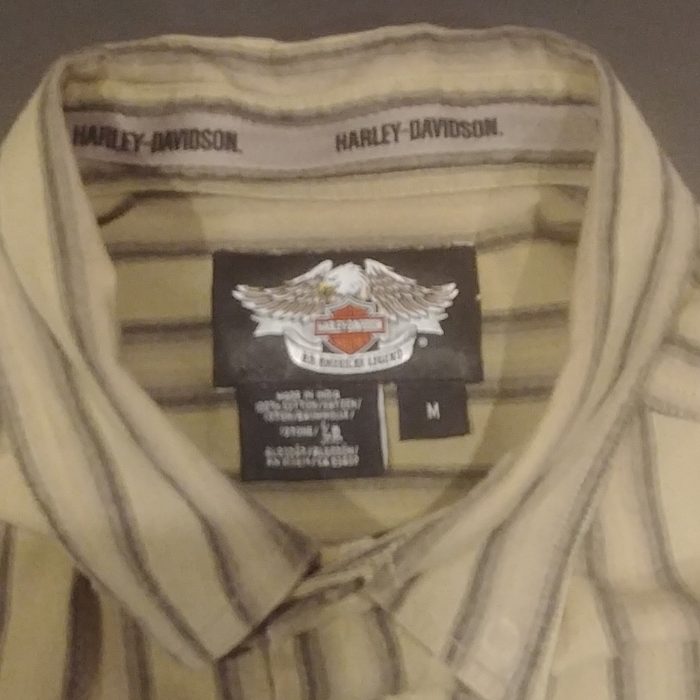Harley Davidson. Soft Cotton Khaki W/ Denim Stripe - Picture 4 of 8